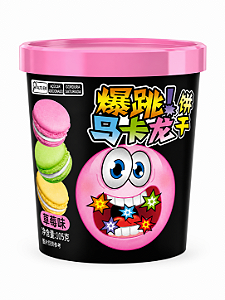 Bala Popping Candy Sabor Morango em Formato de Macaron 80g