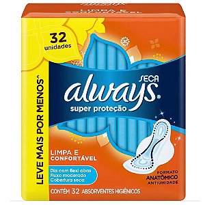 ABSORVENTE ALWAYS SUPER PROTECT C/ABAS 32UN SECA