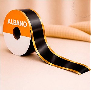 Fita Maxi Albano Preto Ouro 32mmx 100metros Laço Presente Decoração Embalagem