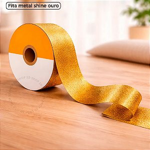 Fita Metal Shine Ouro 32mmx50m Laço Dourado Presente Decoração Embalagem