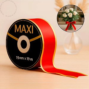 Fita Maxi Albano 3D Vermelho com ouro dourado 32mmx 100metros Laço Presente Decoração Embalagem