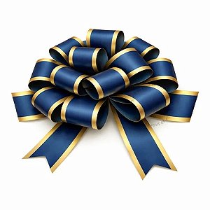 Fita Decorada 3D Azul Marinho com Ouro 32mmx100m Maxi Albano Laço Presente Decoração Embalagem