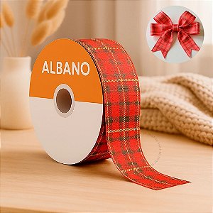 Fita Maxi Albano 3D Xadrez Verde Vermelho 32mmx 100metros Laço Presente Decoração Embalagem