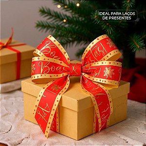 Fita Maxi Albano 3D Boas Festas Natal 32mmx 100metros Laço Presente Decoração Embalagem