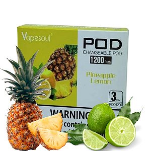 Cartucho p/ Pod Recarregável Pineapple Lemon 1200 puffs- Vapesoul 3 Unid