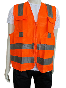 Colete Refletivo de Segurança EPI 04 Bolso Verde Fluorescente e Laranja NBR 15292