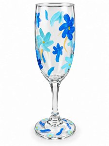 Taça de Champanhe - Floral Azul