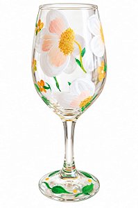 Taça de Vinho Decorada - Florada Branca