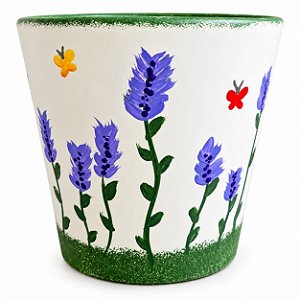 Cachepô Decorativo Pintado à Mão – Lavandas e Borboletas