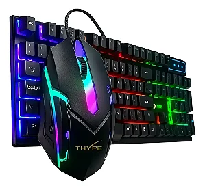Kit Teclado Gamer Thype Com Mouse Rgb Luminoso Preto