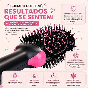 Escova Elétrica Secadora Anti Frizz Modeladora 3 Em 1 Alisadora Seca E Cachos
