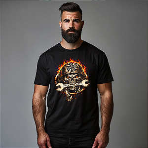 Camiseta Motorcycle West Coast Mechanic Skull