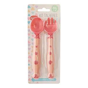 Kit 2 Talher Infantil Flexivel com Garfo e Colher de Silicone e Plastico Rosa