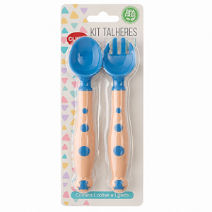 Kit 2 Talher Infantil Flexivel com Garfo e Colher de Silicone e Plastico Azul