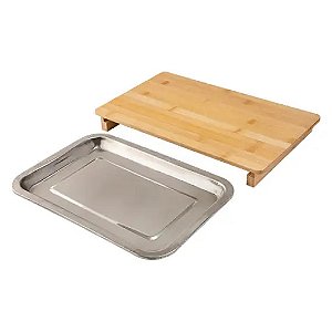 Tabua de Corte com Bandeja em Bambu e Aço Inox