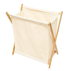 Cesto Organizador Dobrável em Bambu e Poliéster Nude 50x38x56 cm