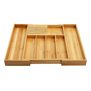 Organizador de Talheres Retrátil Em Bambu e MDF