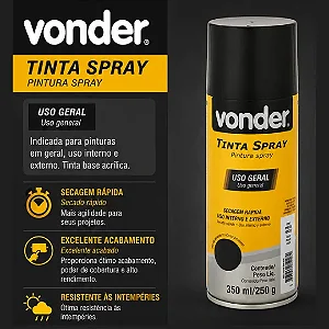 TINTA SPRAY PRETO FOSCO 350ML VONDER