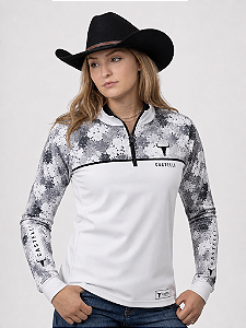 Camisa Camuflada/branca feminina com Proteção Solar UV50+