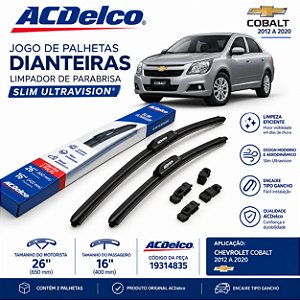 Jogo Palhetas Dianteiras Limpador Parabrisa Cobalt 2012 a 2020 ACDelco 19314835