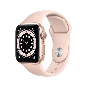 Apple Watch S6 44mm Caixa Dourada e Pulseira Rosa Esportiva