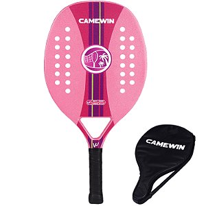 Raquete Beach Tennis Fibra Carbono Camewin Rosa com Capa