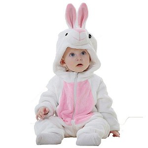 Pijama Kigurumi Baby Coelhinho Branco Macacão Fantasia