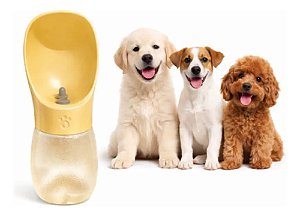 Garrafa Bebedouro Pet 350ml Com Alça Cães Gatos - Amarelo