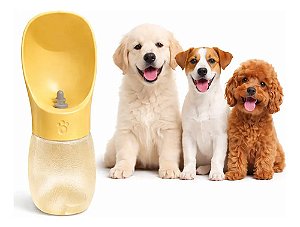 Garrafa Bebedouro Pet 350ml Com Alça Cães Gatos - Cores Amarelo