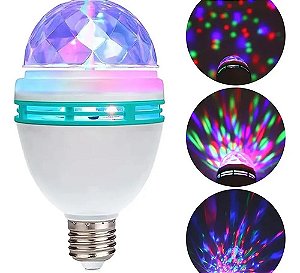 Lâmpada Led Bola Maluca Rgb Giratória 7 Leds Festa