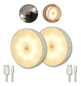 Luminária Led 8 Leds Sensor Presença Recarregável Branco