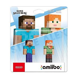 Pack Steve e Alex - Amiibo Minecraft Super Smash Bros