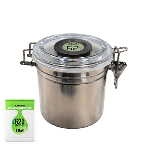Pote Hermético Aço Inox 850ml com Termohigrometro Digital + Controle de Umidade - Cura Perfeita