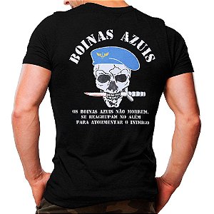 Camiseta Militar Preta Estampada Boinas Azuis