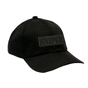 Boné Militar Preto Ripstop com Patch Sniper Verde