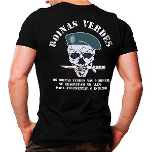 Camiseta Militar Preta Estampada Boinas Verdes