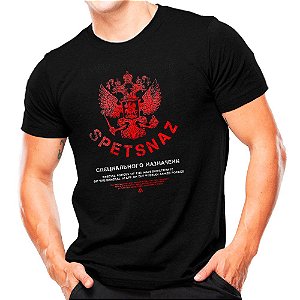 Camiseta Preta Militar Estampada Spetsnaz