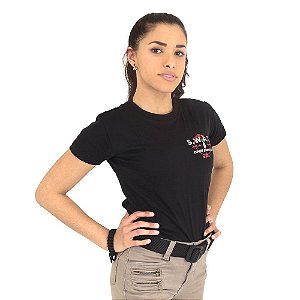Camiseta Feminina Militar Baby Look Estampada SWAT