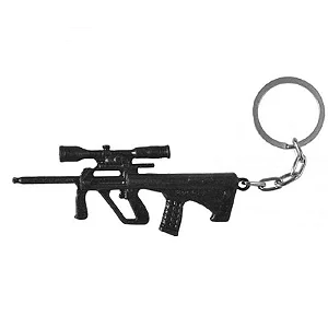 Chaveiro Fuzil Steyr AUG Prata Envelhecido Bélica Colecionável