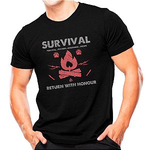 Camiseta Preta Militar Estampada Survival