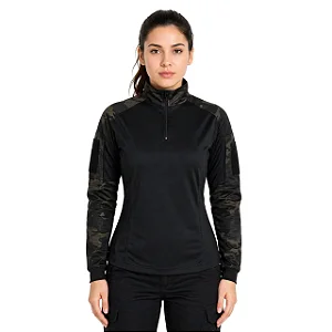Combat Shirt Feminina Camuflada Multicam Black