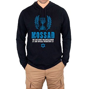 Camiseta Manga Longa com Capuz Estampada Mossad