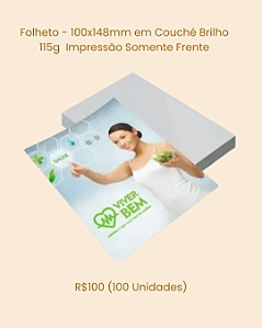 Folheto - 100x148mm em Couché Brilho 115g Impressão Somente Frente (100 Unidades)