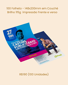 100 Folheto - 148x200mm em Couché Brilho 115g Impressão Frente e verso (100 Unidades)