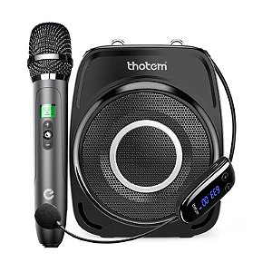 Amplificador de Voz Portátil Profissional - THOTEM T8 + 2 Microfones e Potência 35W - Kit do Professor