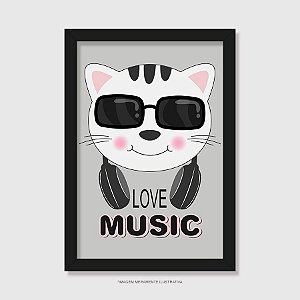 Quadro Gato Love Music - Modelo 1