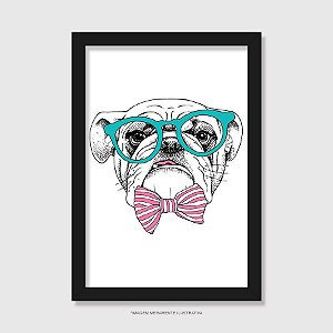 Quadro Bulldog Inglês de Óculos e Gravatinha - Modelo 1