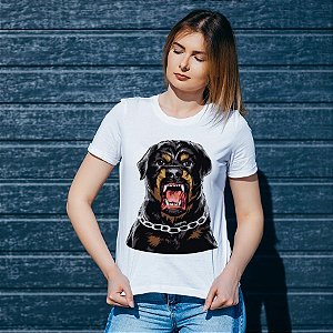 Camiseta Baby Look Rottweiler com Cara de Bravo