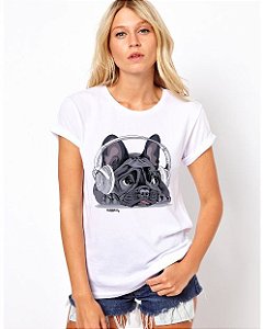 Camiseta Baby Look Bulldog Francês Ouvindo Música