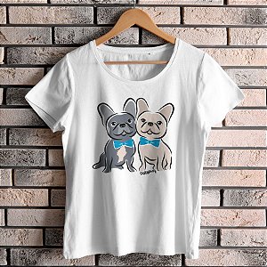 Camiseta Baby Look Bulldog Francês Casal de Gravatinha